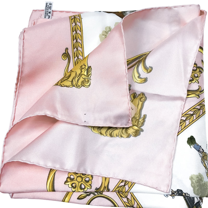 La Promenade de Longchamps Hermes Scarf by Philippe Ledoux 90 cm Silk UNWORN Pink