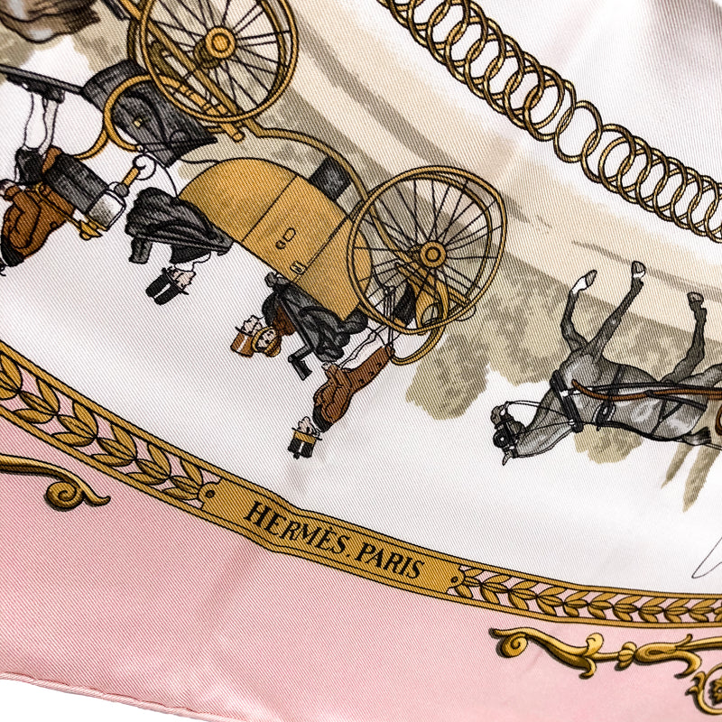 La Promenade de Longchamps Hermes Scarf by Philippe Ledoux 90 cm Silk UNWORN Pink