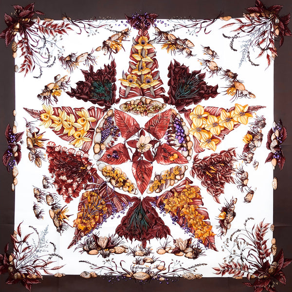 Pythagore Hermes Silk Scarf by Zoe Pauwels in Rich Earth Tones