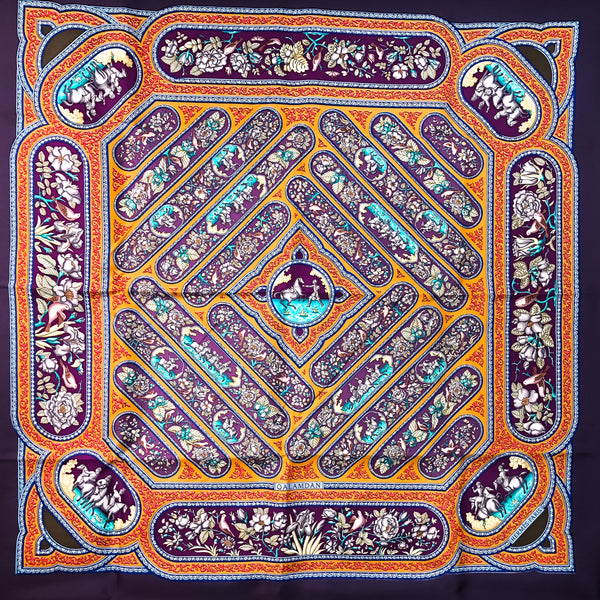 Qalamdan Hermes Scarf by Baschet 90 cm Silk Aubergine