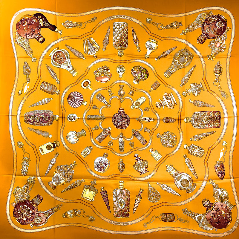 Qu Importe le Flacon Hermes Scarf by Catherine Baschet 90 cm Mustard yellow