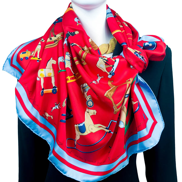 Raconte-Moi le Cheval Hermes silk scarf (100% silk) - with light blue border