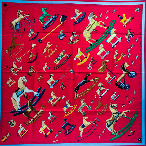 Raconte-Moi le Cheval Hermes silk scarf in red colorway