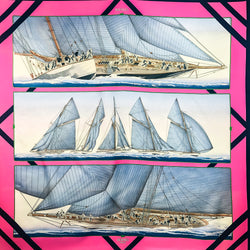 Rafales Hermes Scarf by Yannick Manier 90 cm Silk twill Fuchsia Pink & Navy