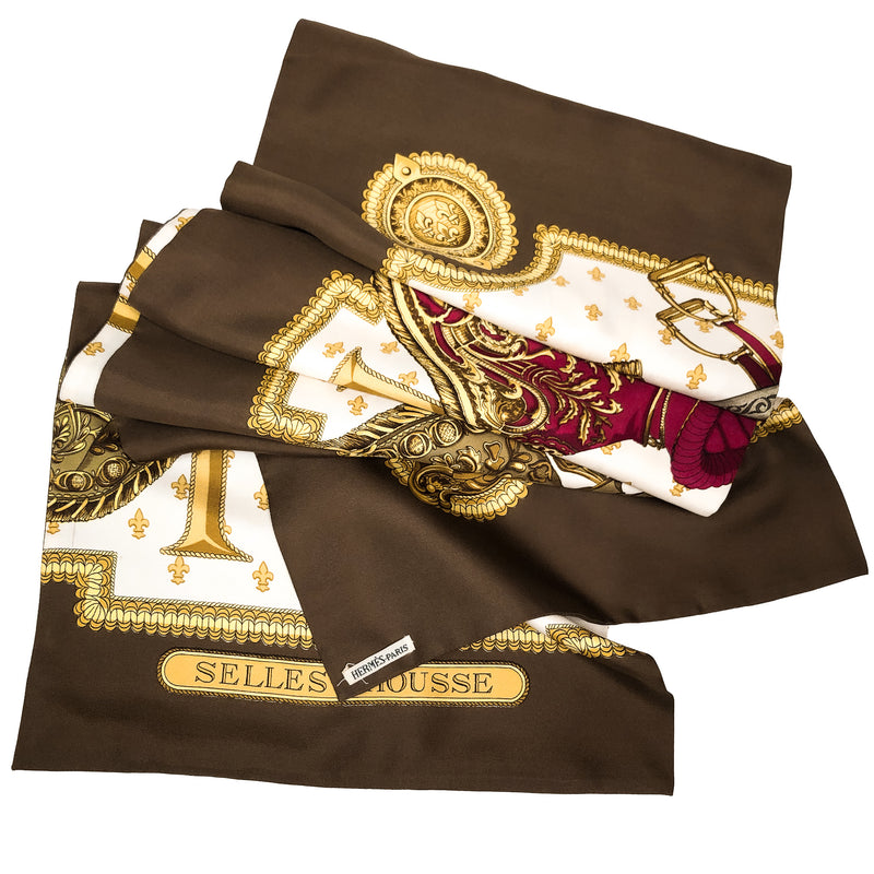 Selles a Housse Hermes Reversible Shawl by Christiane Vauzelles Opera Scarf in brown col.