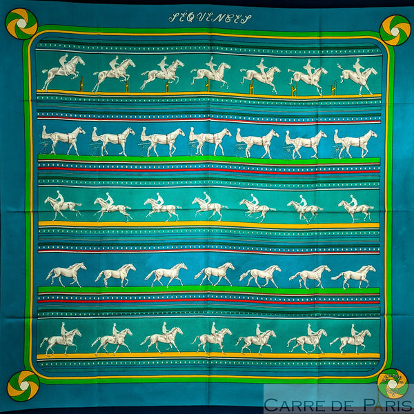 Sequences Hermes Scarf by Caty Latham 90CM Silk Twill Teal