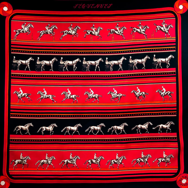 Sequences Hermes Scarf by Caty Latham 90CM Silk Twill  red & black