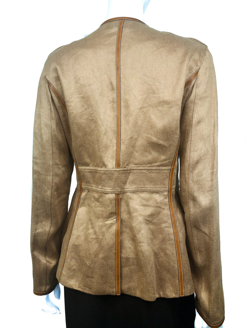 Backside of Hermes Linen/Hemp Jacket Topsticked in Barenia Calfskin 2007