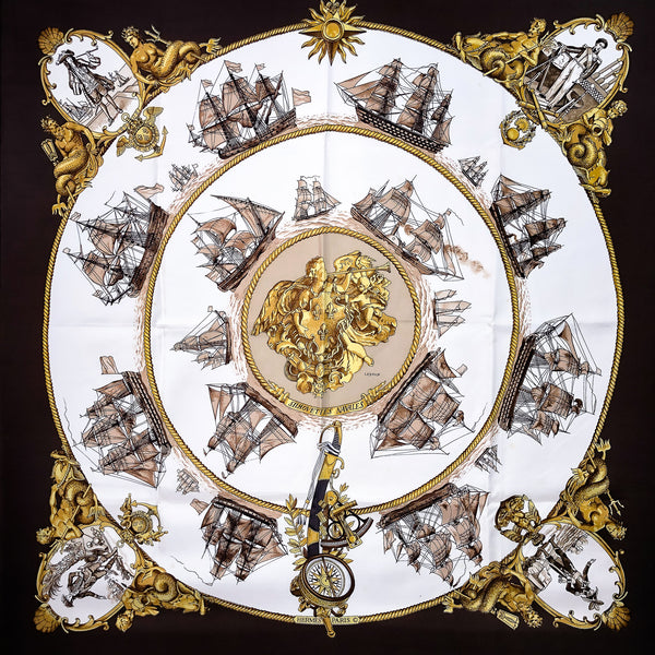Silhouettes Navales Hermes Scarf by Philippe Ledoux 90 cm Silk Twill