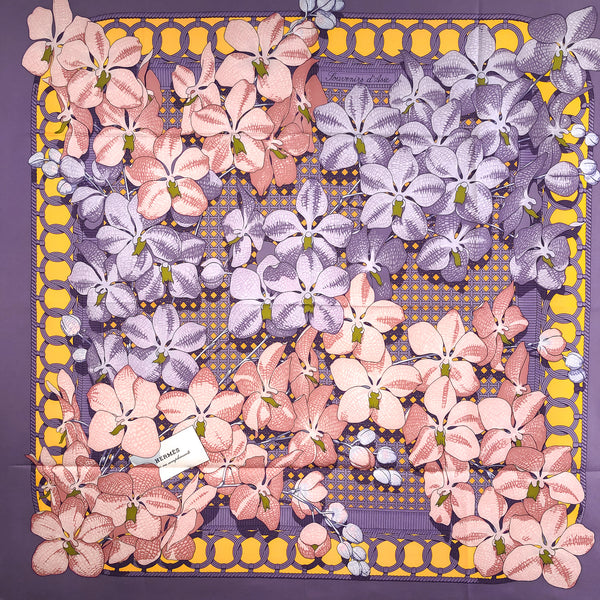 Souvenirs d'Asie Hermes Scarf by Rybal 90cm Silk Twill Lilac Col.