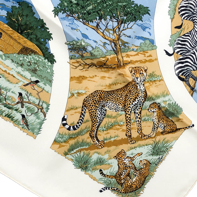 Tanzanie Hermes scarf designed by Robert Dallet, close up of artist's signature