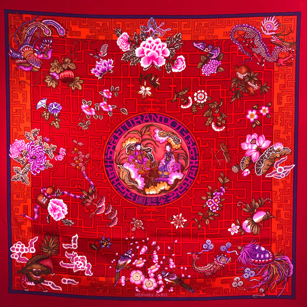 Turandot Hermes Silk Scarf by Natsuno Hidaka - GRAIL Red 90 cm twill