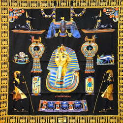 Tutankhamun Hermes Scarf by Rybal 90cm Silk NIB Black CW