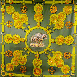 Cuivreries HERMES Silk Scarf Early Issue Green on Green