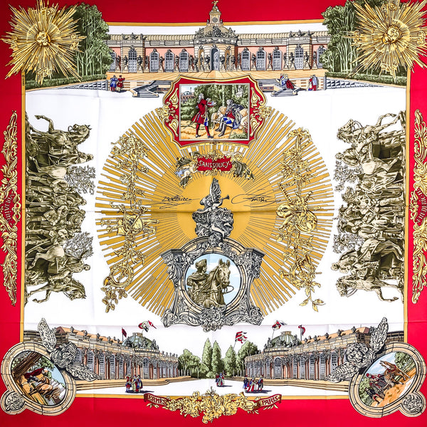 Voltaire or Sanssoucy Hermes Scarf by Loic Dubigeon 90 cm Silk Twill Special Issue Red