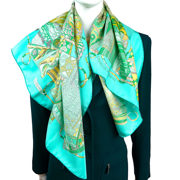 Hermès Paris Gavroche 45 scarf Amis pour la Vie Silk Vert De Gris Parme