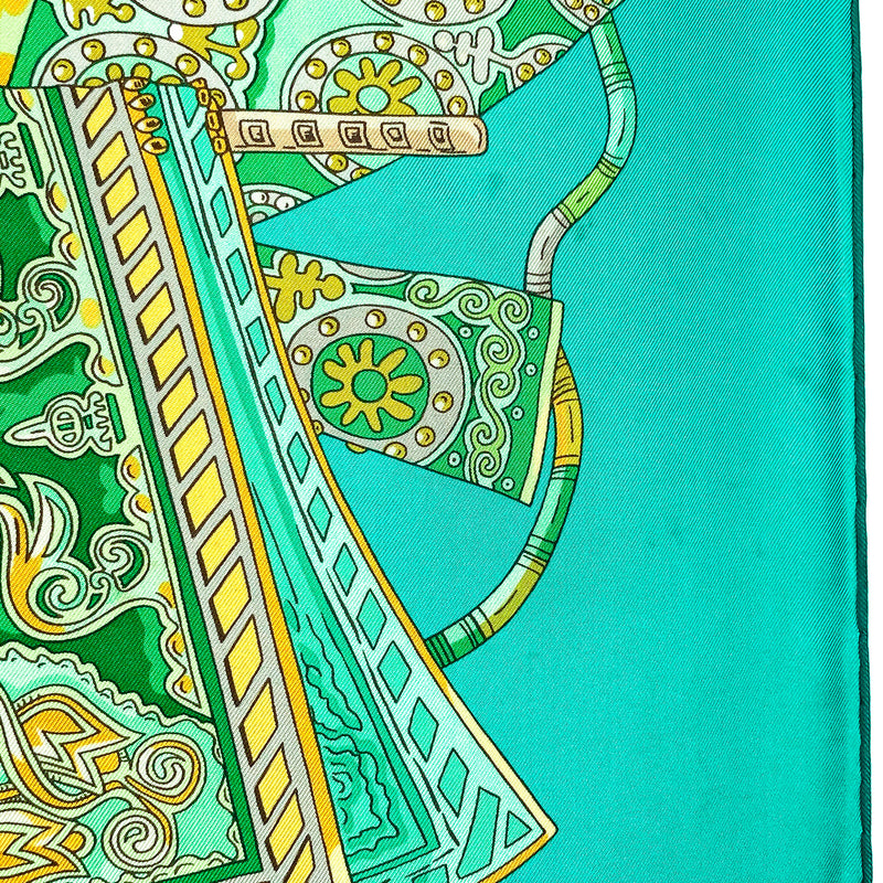 Voyage en Etoffes Hermes Silk Scarf By Annie Faivre - Turquoise