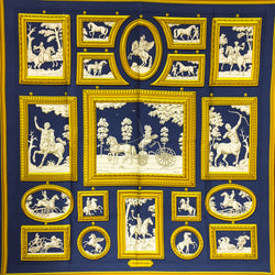 Hermes Silk Scarf Wedgwood Early Issue Navy from 1974