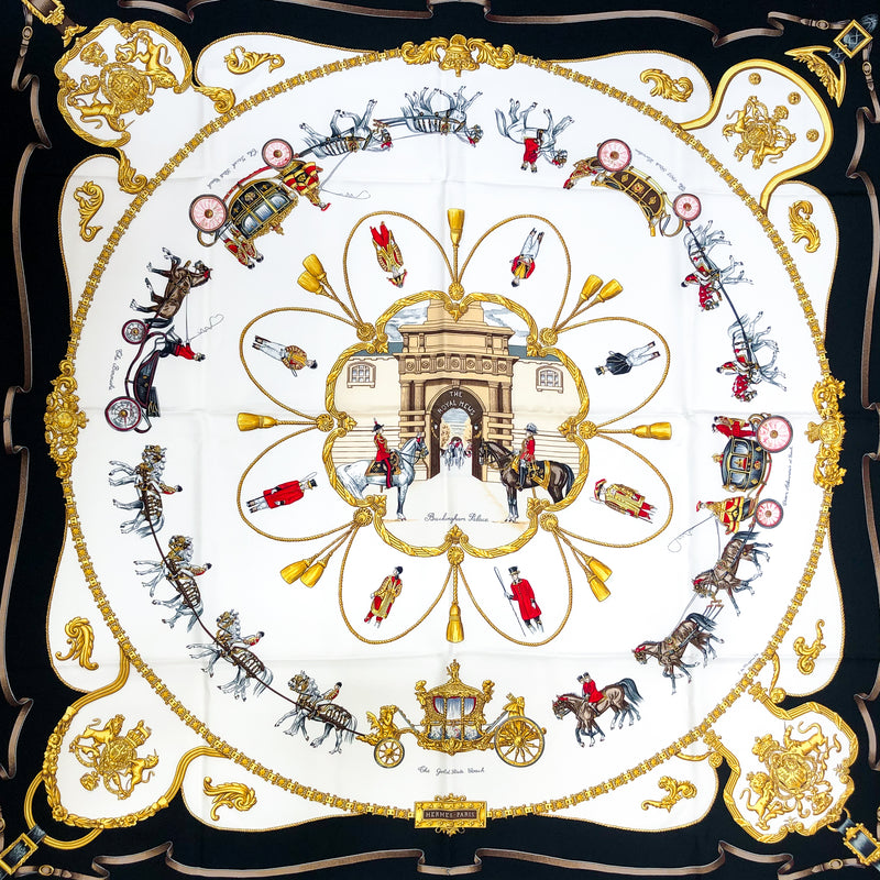 The Royal Mews - Buckingham Palace Hermes Scarf by de Fougerolle 90 cm Silk Twill RARE