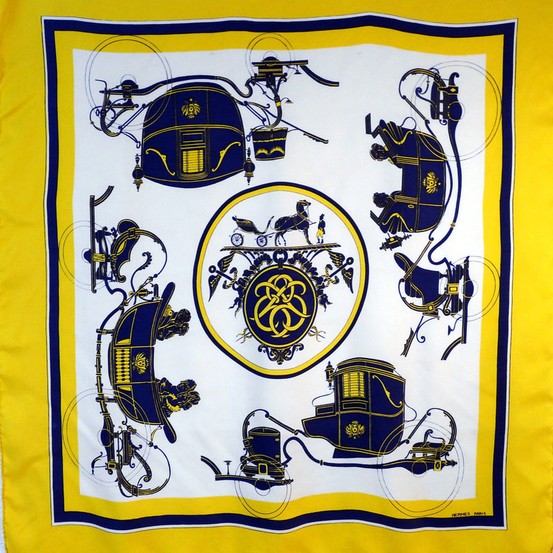 Ex Libris Hermes scarf in blue white and yellow