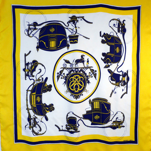 Vintage Hermes Silk Scarf Ex Libris Yellow Blue Early Issue – Carre de ...