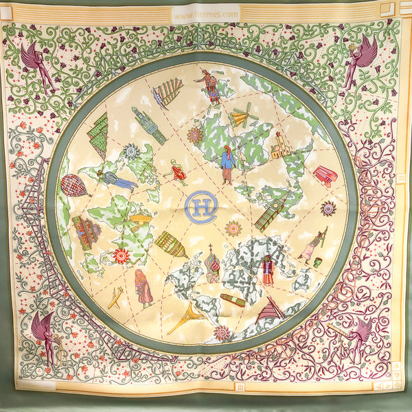 Souvenirs d'Asie Hermes Scarf by Rybal 90cm Silk Twill Lilac Col